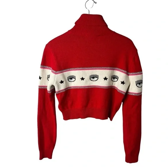 Chiara Ferragni Logomania Turtleneck Sweater Red Size Medium Cropped Wool Blend - Picture 4 of 7